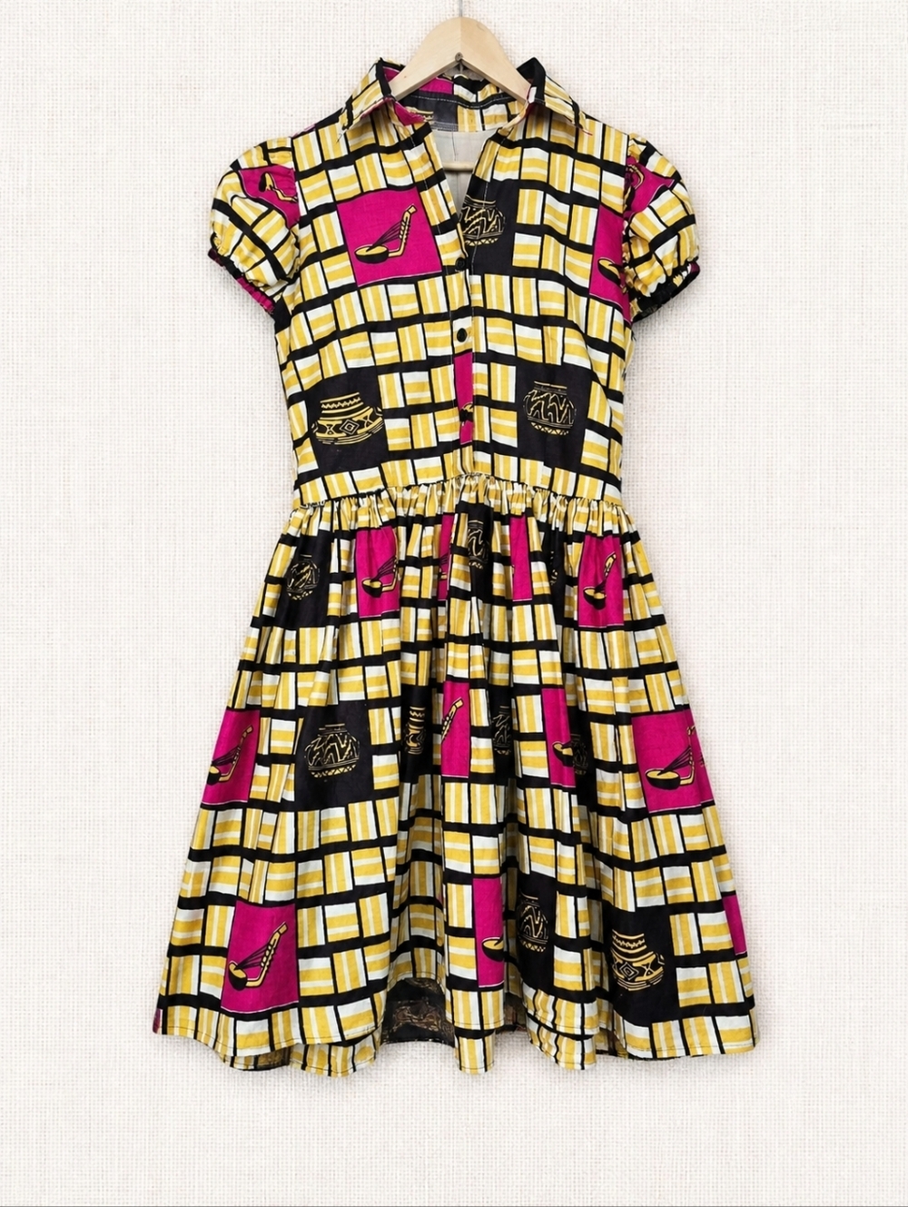 OOAK Vintage Handmade Fit & Flare Dress Novelty Print Full Skirt Lined